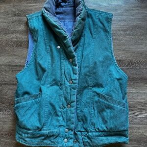 ~ Vintage J. Gallery Women's Giacca Reversible Blue / Green Corduroy Vest~